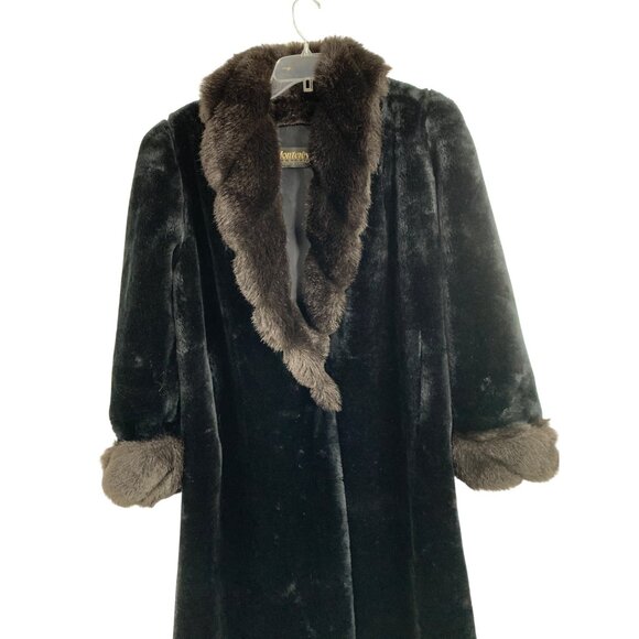 Vintage Black Faux Fur Midi Coat Monterey Size Small USA RJ10198 Penny Lane - Picture 3 of 8
